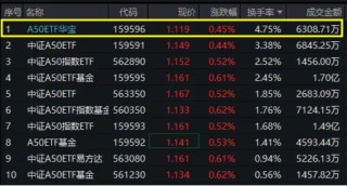 “漂亮50”回暖，中兴通讯劲升4%领涨！A50ETF华宝（159596）震荡飘红，换手率领跑同类