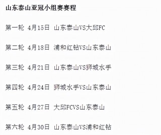 山东泰山亚冠小组赛赛程(山东泰山亚冠资格最新消息)