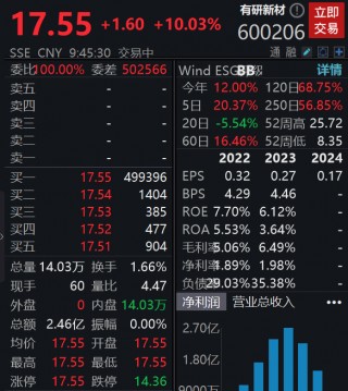 一季度净利润预增超130倍，有研新材一字涨停