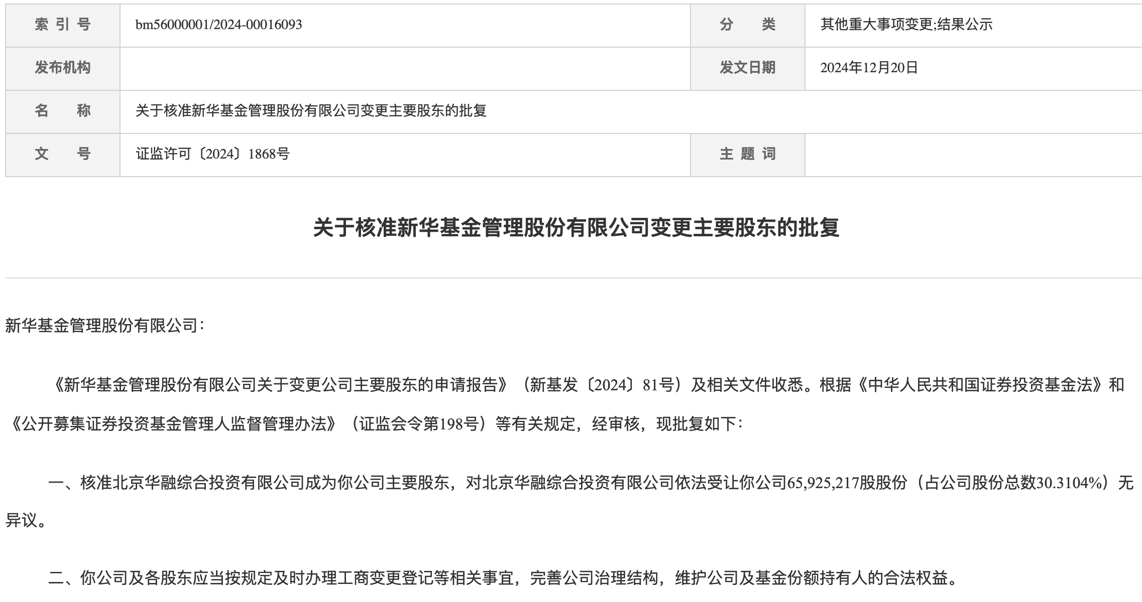 新华基金股权变更尘埃落定，实控人金融街集团持股比例大幅上升  第1张