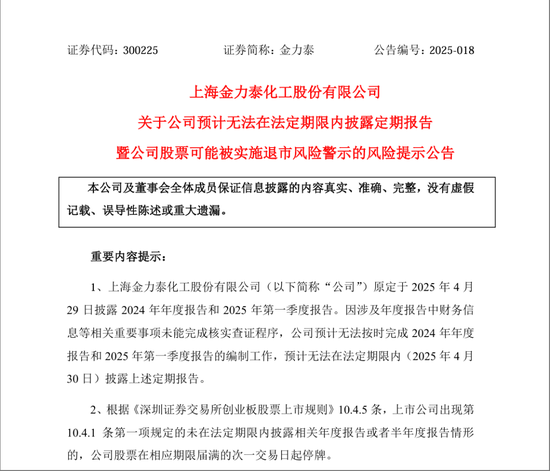 年报“难产”！300225或“披星戴帽”  第1张