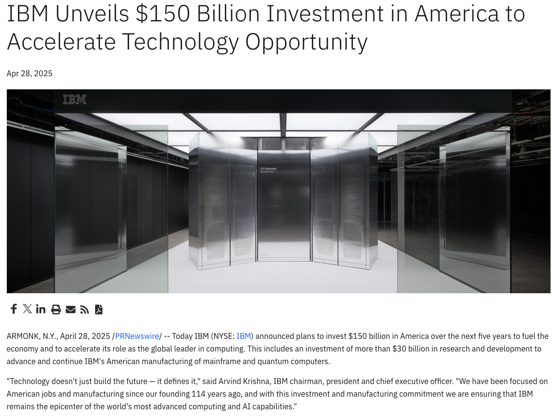 IBM宣布1500亿美元投资计划 推动AI大型机、量子计算设备研发制造  第1张