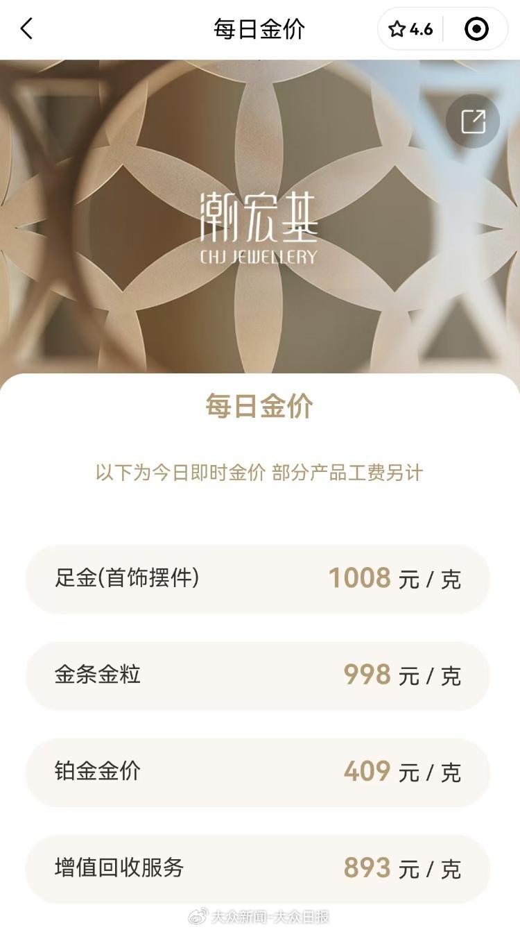 金价回调！金饰价格跌破千元  第5张