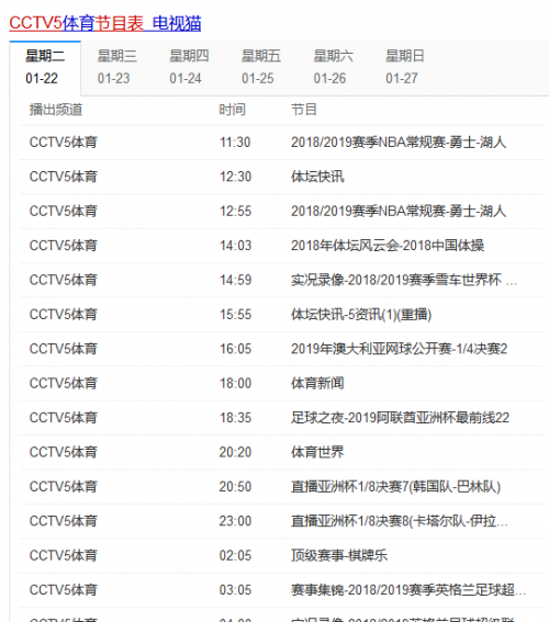 cctv5节目表电视猫(cctv5节目表预告电视节目表)  第2张