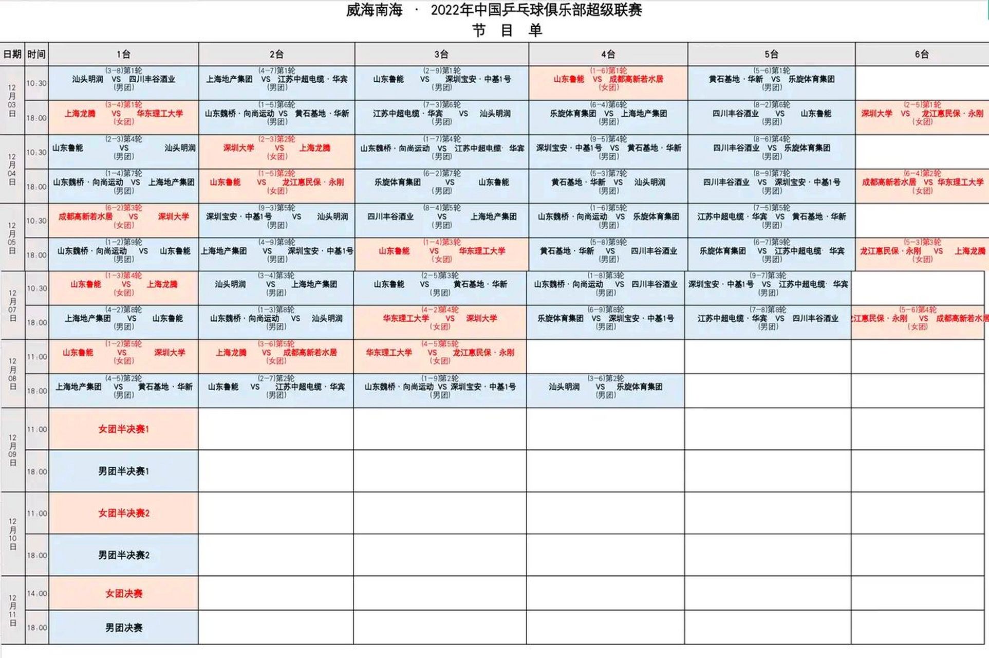 2022乒乓球全部赛程表(2022年乒乓)  第1张