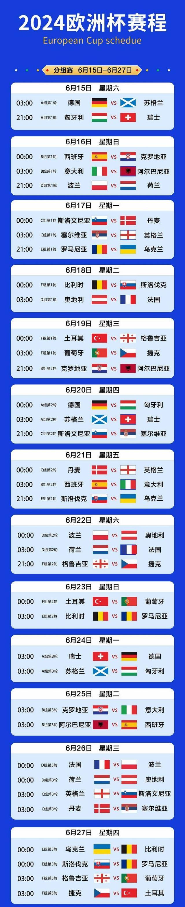 欧洲国家杯赛程表(欧洲国家杯2021赛程转播)  第1张