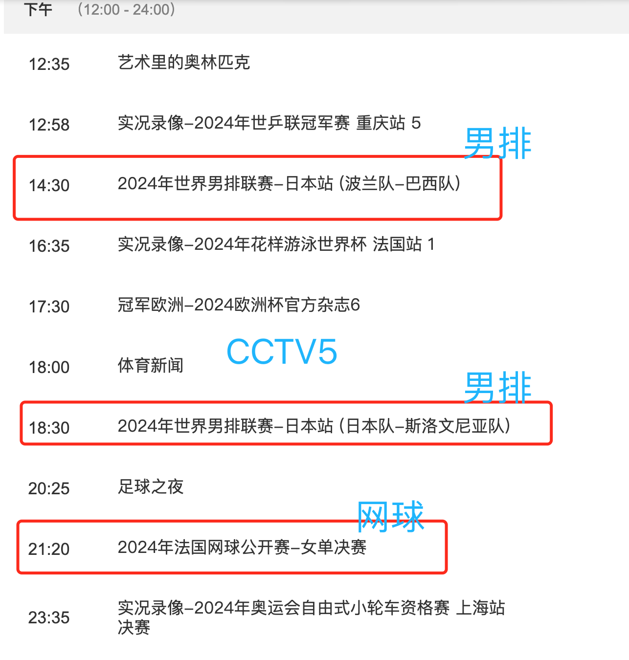 中央cctv5节目表电视猫(中央电视台cctv5频道节目表)  第1张